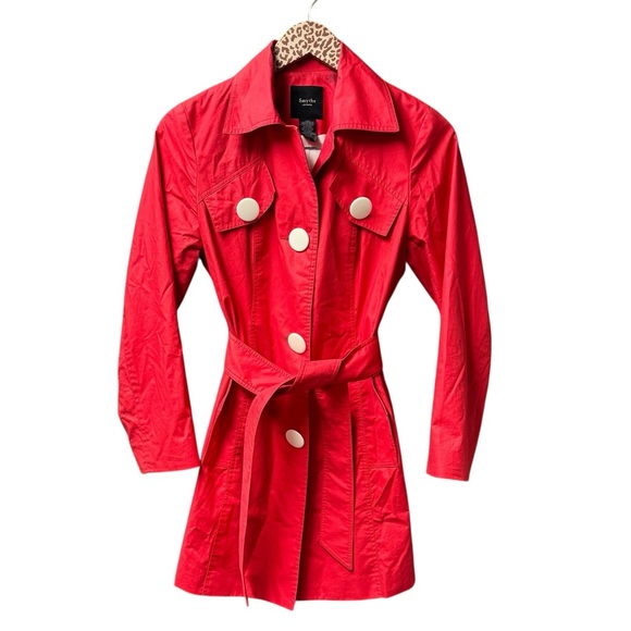 Smythe Jackets & Blazers - Smythe Belted Long Sleeve Collared Trenchcoat Trench Jacket Red White Button 6